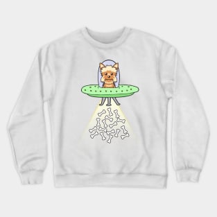 Funny yorkshire terrier dog is flying a ufo Crewneck Sweatshirt